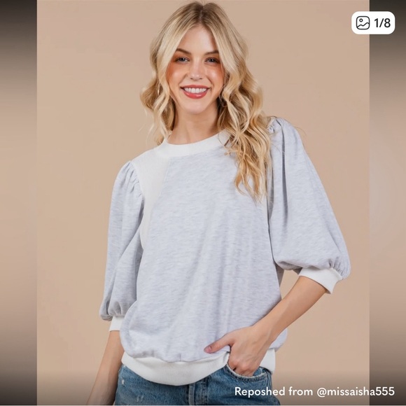ShopEvelynne Tops - ShopEvelynne Gray Puff Sleeve Top